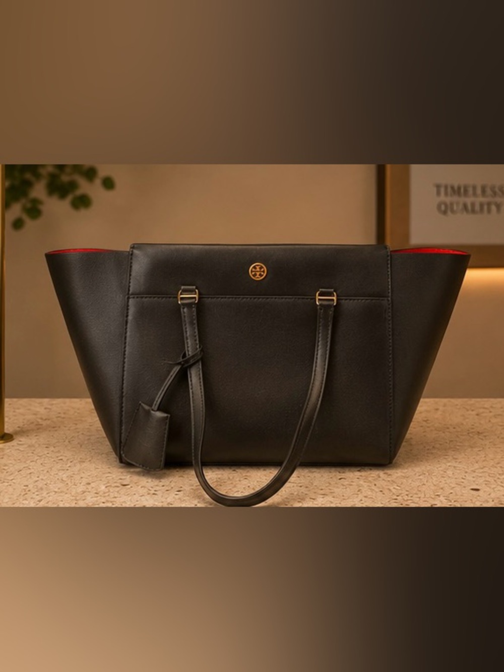 Tory Burch Dark Navy Leather Zip Tote (like new!)